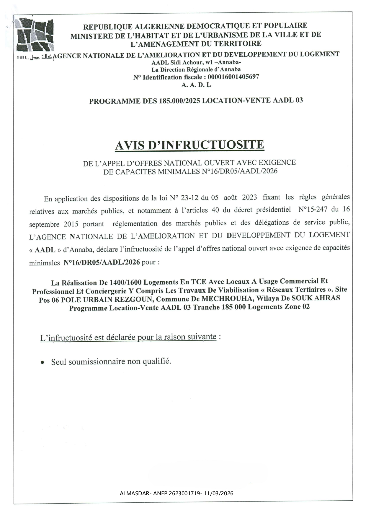 AVIS D4INFRUCTUOSITE -*-