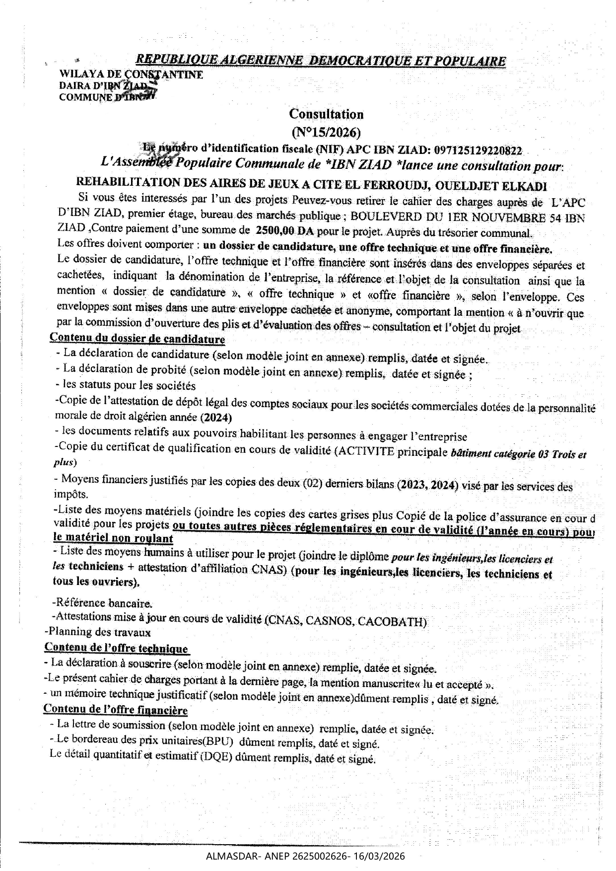 CONSULTATION N 15/2026