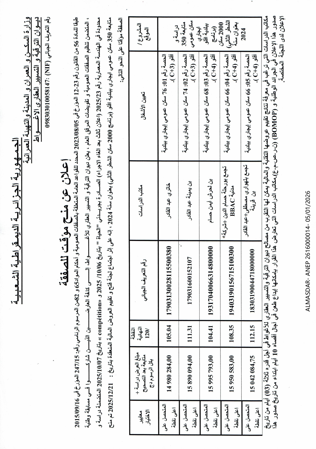 إعلان عن منح مؤقت للصفقة *-*